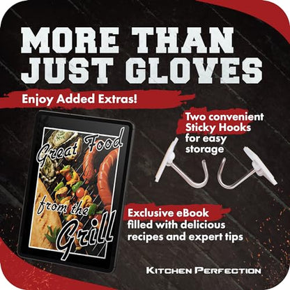 KITCHEN PERFECTION XL Silicone Smoker Oven Gloves-Extreme Heat Resistant BBQ Gloves-Handle Hot Food Right on Your Grill Fryer&Pit|Waterproof Grilling Cooking Baking Mitts|Superior Value Set+3 Bonuses | Waterproof, 5-Finger Design For A Better Grip, for Pi