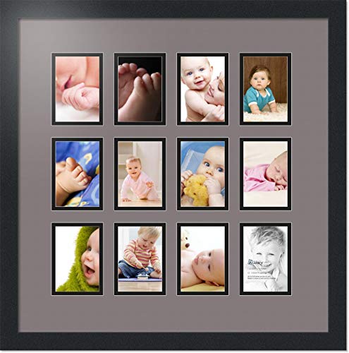 ArtToFrames Double-Multimat-1156-748/89-FRBW26079 Collage Photo Frame Double Mat with 12-3.25x4.75 Openings and Satin Black Frame - color: Pewter, size: 12 - 3.25x4.75