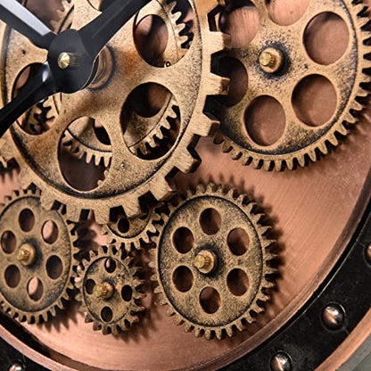 21" Metal Roman Numeral Wall Clock with Moving Gears,Copper | SIilent Non Ticking, Aluminum Dial, Unique Modern Wall Clock for Living Room, Dinning Room, Entryway & Home Office - color: Roman Copper, size: 21"