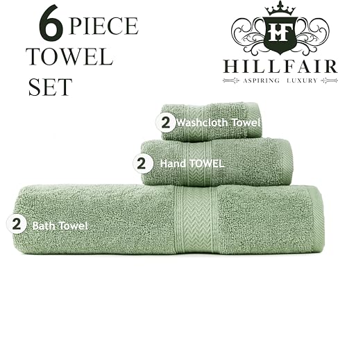 HILLFAIR Premium 600 GSM 6 Piece Towel Set- 2 Bath Towels, 2 Hand Towels & 2 Washcloths, Machine Washable, Hotel Quality, Super Soft & Highly Absorbent Cotton Towel: Sage - color: Sage, size: 6 Piece Towel Set