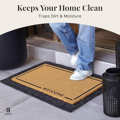 Coir Welcome Mat, Non-Slip, Welcome Classic 2, 17x29 in | 100% Natural Coir, Anti-Shedding, Durable PVC Backing, Traps Dirt and Mud, Indoor and Outdoor Entryway, Easy to Clean - color: Welcome Classic 2