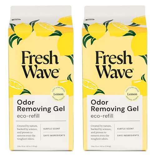 Fresh Wave Lemon Odor Removing Gel Refill, 63 oz. - Safer Odor Absorbers for Home, Natural Plant-Based Odor Eliminator, Every 15 oz. lasts 30-60 Days, For Cooking, Trash & Pets (Pack of 2) - size: 63 Fl Oz (Pack of 2)