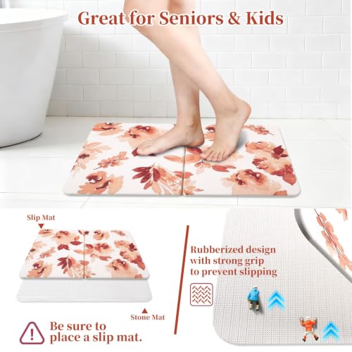 Stone Bath Mat Diatomaceous Earth Shower Mat, Non-Slip Bath Mat for Bathroom, Quick Drying Bathroom Rugs Natural Easy to Clean, 24"×16" (Orange) - color: Orange