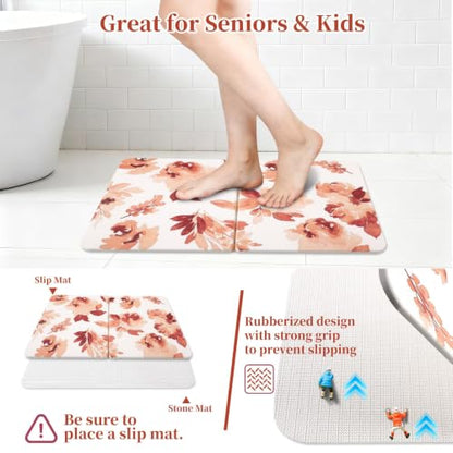 Stone Bath Mat Diatomaceous Earth Shower Mat, Non-Slip Bath Mat for Bathroom, Quick Drying Bathroom Rugs Natural Easy to Clean, 24"×16" (Orange) - color: Orange