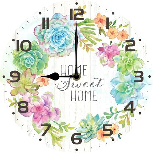 Boylee Farmhouse Wooden Wall Clock - 10 Inch Home Sweet Home Battery Operated Silent Non Ticking Vintage Rustic Distressed Wood Clock Home Decor for Kitchen, Living Room, Bedroom, Office - color: Qc9