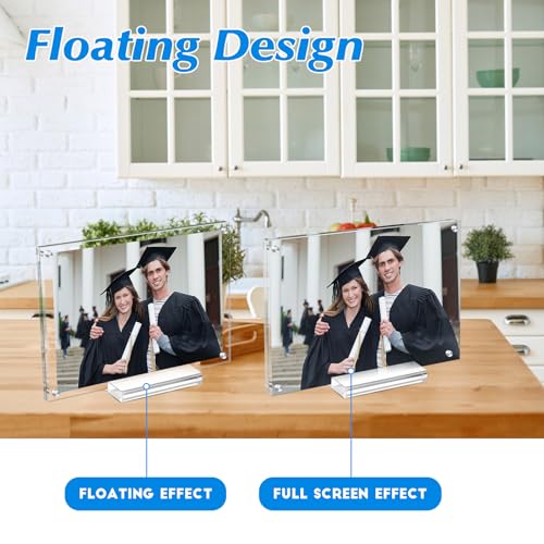 Acrylic Picture Frames 4x6 In 5 Pack,Clear Magnetic Photo Frame | Double Sided Frameless Floating, Can Horizontal & Vertical Tabletop, for Family,Office,Wedding Certificate Documents Frame - size: 4x6 in-5 pack