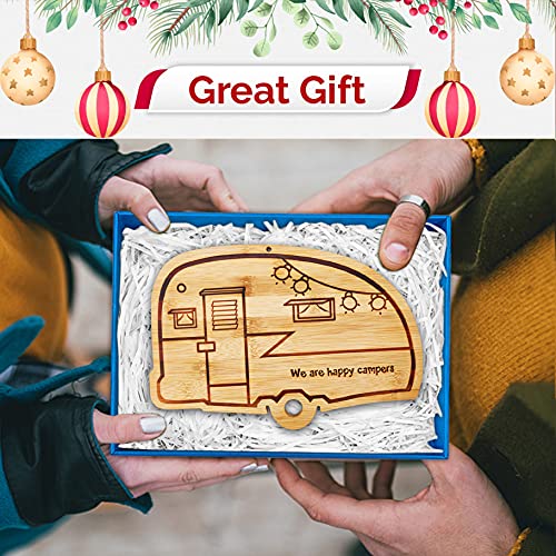 Happy Camper Bamboo Cutting Board,Retro RV Engraved Camping Cutting Board, Camper Decor RV Gift for Couple,Camping,Housewarming&Party | Unique Chopping Board & Camper Decor, Housewarming & Camping Gifts for Women and RV Lovers, New Home Party Gifts for Co
