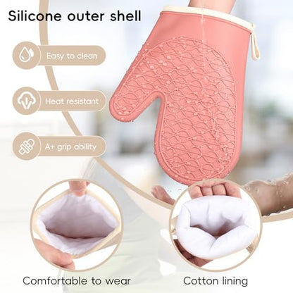 Silicone Oven Mitts Heat Resistant, Short Mini Baking Gloves with Cotton Liner for Normal & Small Hnads, 1 Pair Red