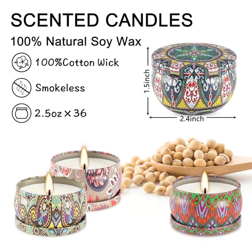 Scented Candle Gifts Set 36 Pack Soy Wax Travel Tin Jar Candles for Home 2.5 OZ Scented Candles for Mom for Christmas, Birthday, Thanksgiving, Mother's Day. - color: 36Brown-Classical style