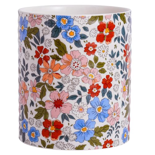 Kitchen Utensil Holder,7.2-inch Extra Large Sturdy Ceramic Vintage Floral Pattern Utensil Crock,Cooking Utensil Organizer for Kitchen Counter Decor,Storage Caddy Farmhouse Gift Retro Pink - color: Retro Pink