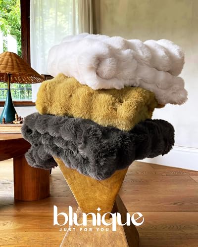 Ultra Soft Cozy Faux Fur Throw Blanket, Fuzzy Plush Thick Bubble Blanket, Oversize Luxury Fluffy Blanket for Couch, Bed, and Living Room, 60x80 Inches, Dark Yellow - color: Bubble Dark Yellow, size: Twin