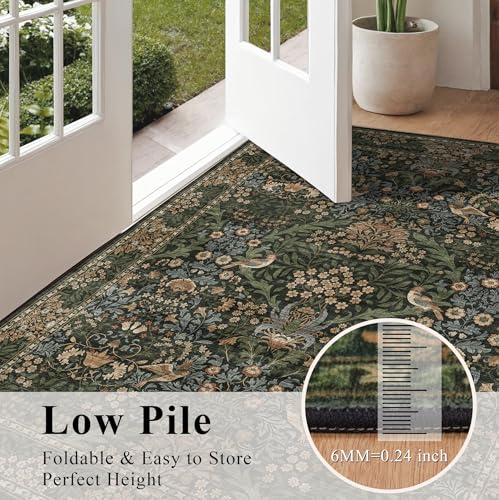 5x7 Washable Area Rug Non Slip Throw Carpet for Bedroom Gold Green - color: Gold Green (Larger Pattern), size: 5' x 7' (Rectangular)