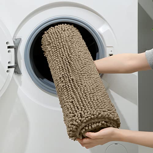 HOMEIDEAS 3 Pieces Bathroom Rugs, Ultra Soft Non Slip Absorbent Chenille Toilet Bath Mat Set (Taupe) - color: Brown-taupe, size: 17"x24"+20"x32"+U Shape 20"x24"