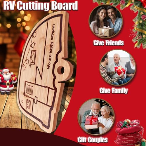 Happy Camper Bamboo Cutting Board,Retro RV Engraved Camping Cutting Board, Camper Decor RV Gift for Couple,Camping,Housewarming&Party | Unique Chopping Board & Camper Decor, Housewarming & Camping Gifts for Women and RV Lovers, New Home Party Gifts for Co
