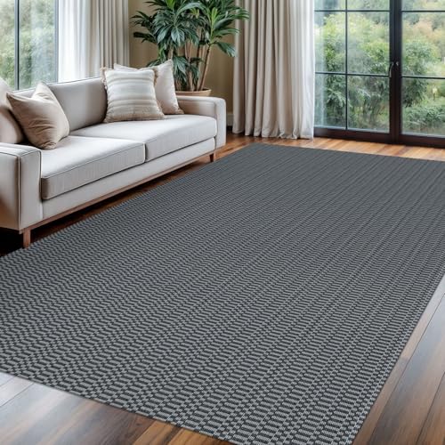 KOZYFLY 6x9 Washable Area Rug, Non Slip Woven Living Room Rug, Grey | Braided cotton rug with rubber backing for living rooms, bedrooms, dining rooms, entryways and high-traffic indoor spaces - color: Charcoal Grey/Dark Grey, size: 6' x 9' (Rectangular)