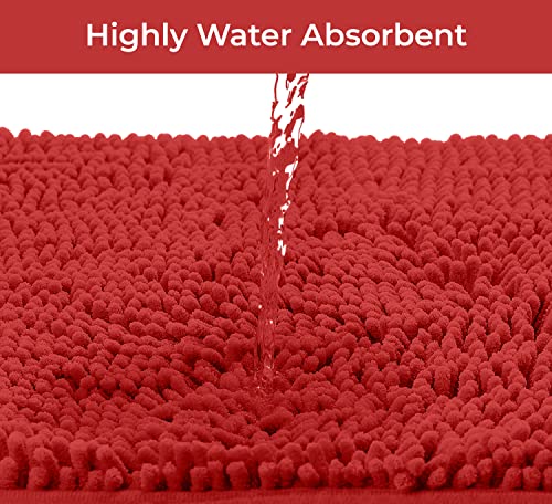 LuxUrux Red Christmas Bathroom Rugs Sets 2 Piece: Quick Dry, Soft Plush Anti-Slip, Super Absorbent. Includes Rectangular (31x20 inches) & U-Shaped Toilet Mat (20x20 inches) | Red - color: Red, size: 2 Piece Set