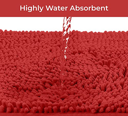 LuxUrux Red Christmas Bathroom Rugs Sets 2 Piece: Quick Dry, Soft Plush Anti-Slip, Super Absorbent. Includes Rectangular (31x20 inches) & U-Shaped Toilet Mat (20x20 inches) | Red - color: Red, size: 2 Piece Set