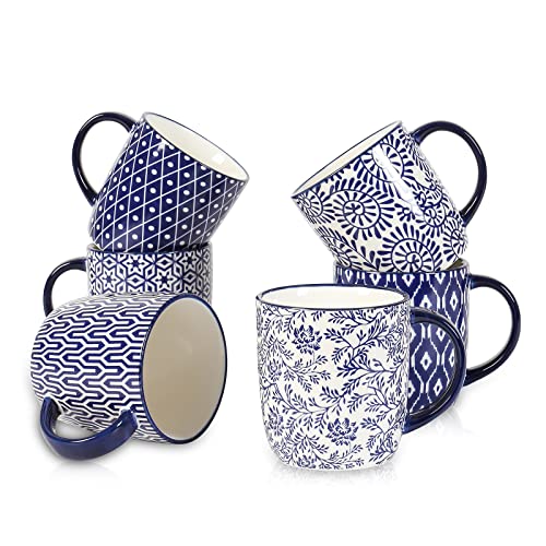 Selamica 10 oz Coffee Mugs Set of 6 with Handle, Coffee Cups Ceramic for Cappuccino Latte Cocoa Milk Tea, Dishwasher Microwave Safe, Vintage Blue - color: Vintage Blue, size: 10 Oz,set of 6
