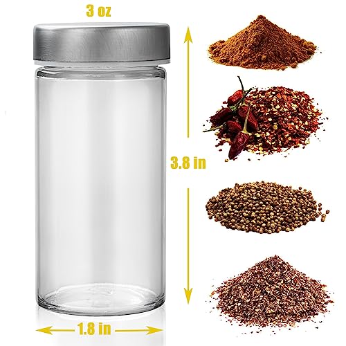 Tianifa 6 Pcs Glass Spice Jars/Bottles for Rotating Spice Rack-3oz Empty round Spice Containers with Airtight Metal Caps with Shaker Lids (6, Stainless Steel Lids) - color: Stainless Steel Lids, size: 6pcs