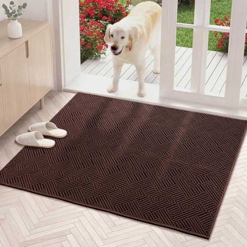 Dirt Trapper Door Mat 32" x 47", Non-Slip Washable Entrance Mat, Dirt Resistant and Absorbent Welcome Mat, Low Profile Floor Mat for Front/Back Door, Entryway, Brown - color: Brown, size: 32"x47" (Rectangular)