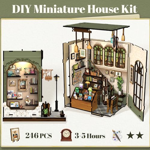 Book Nook Kit – DIY Miniature House Gallery Bookstore | Booknook Bookshop 3D Wooden Puzzles for Adults Bookshelf Building Kit Gifts for Women Book Lovers - style: Gallery Bookstore