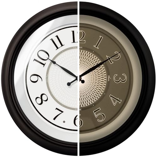 18" Galaxy Large Illuminated Atomic Analog Wall Clock | Battery Operated, Night Light Wall Clock with Smart Sensor, Accurate & Easy to Read for Living Room, Kitchen & Home Office - color: Oil Rubbed Bronze