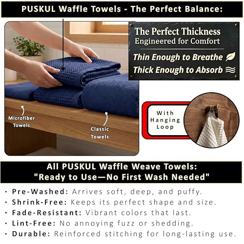 PÜSKÜL 2-Piece Natural 100% Turkish Cotton Waffle Bath Towels Extra-Large | Navy Blue, 32x63" Bath Sheet Towel, Light Soft Absorbent Quick-Dry Lint-Free Premium Honeycomb Weave Oeko-Tex Made in Turkiye - color: Navy Blue