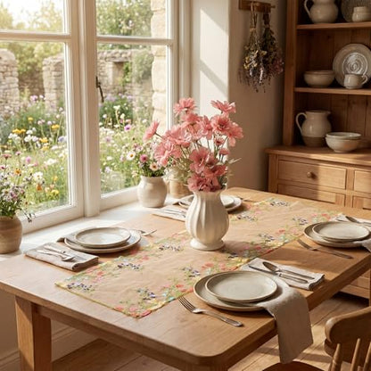 Embroidered Lace Table Runner Spring Summer Floral Tulle Trim Table Runner Flowery for Easter Home Kitchen Dining Wedding Party Indoor Decoration(13 x 36 Inch) - size: 13 x 36 inches