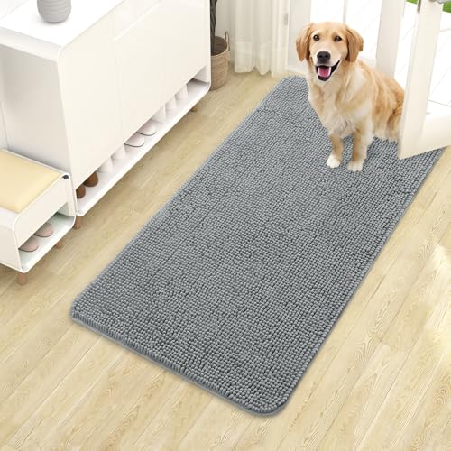 OLANLY Dog Door Mat for Muddy Paws 40x24, Super Absorbent Chenille Mud Mat | Grey, Absorbs Moisture and Dirt, Non-Slip Machine Washable Doormat, Quick-Drying Indoor Entryway Floor Carpet for Dogs - color: Grey, size: 40" X 24"
