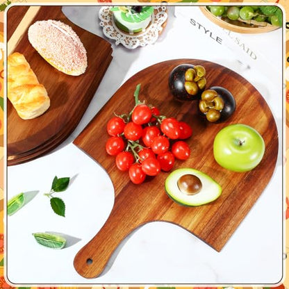6 Pcs Acacia Wood Pizza Peel with Handles 12 Inch Wooden Spatula Paddle Round Pizza Cutting Board Cheese Serving Tray for Meat Bread Charcuterie Deli
