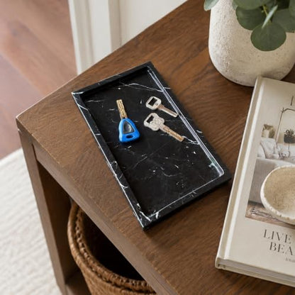 Natural Black Marble Vanity Tray, 9.8"x5.9" | Genuine Marble Stone Tray for Bathroom/Kitchen/Dresser - color: Marble Tray-black and White