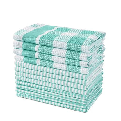 LANE LINEN 100% Cotton Kitchen Dish Cloths, Ultra Soft Absorbent Quick Drying Dish Towels, Multiweave Wash Cloths Dish Towel Sets, 12x12 Inches, 12 Pack - Aqua - color: 05: Aqua, size: 12"x12" - 12 Pack