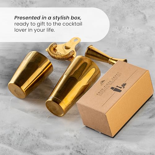 A Bar Above 4-Piece Cocktail Shaker Set, for Professional and Home Bar, Premium Bar Kit Gifts, Includes Strainer, Jigger, Shaker Set, and 4-Hour Cocktail Course - color: Stainless Steel, size: 4-Piece Bar Set & Online Masterclass