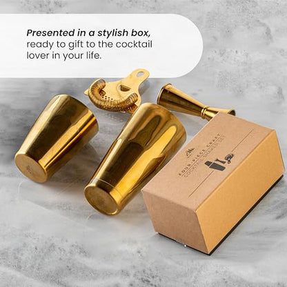 A Bar Above 4-Piece Cocktail Shaker Set, for Professional and Home Bar, Premium Bar Kit Gifts, Includes Strainer, Jigger, Shaker Set, and 4-Hour Cocktail Course - color: Stainless Steel, size: 4-Piece Bar Set & Online Masterclass