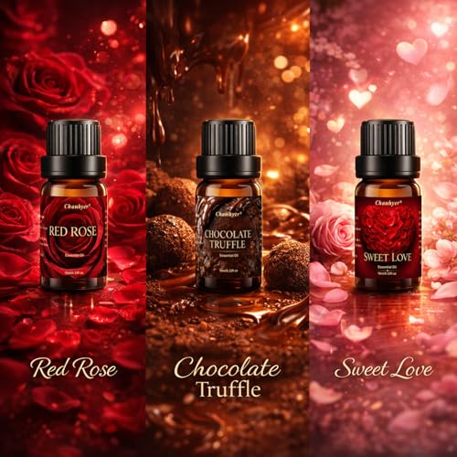 Date Night Essential Oils Set for Diffusers for Home 6 x 10 ml | Red Rose,Chocolate Truffle,Sweet Love,Love Potion,Cupid's Kiss & The Heart – for Diffuser,Candle,Soap Making - color: Red