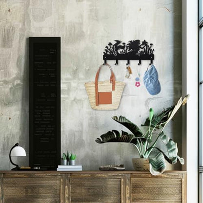 MAYJOYDIY Ocean Mermaid Shell Metal Key Hook 9.8×4.7inch Water Plants Starfish Bubbles Coat Rack Wall Mounted Black Art Key Holder with 5 Hooks for Gift Kitchen Bathroom Home Decor - style: Ocean Mermaid Shell