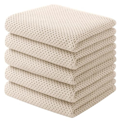 Homaxy 100% Cotton Waffle Weave Kitchen Towels, 5-Pack, Beige | 13 x 28 Inches, Ultra Soft Absorbent Dish Towels, Quick Drying Cleaning Towels - color: Beige, size: 13 X 28 - 5 Pack