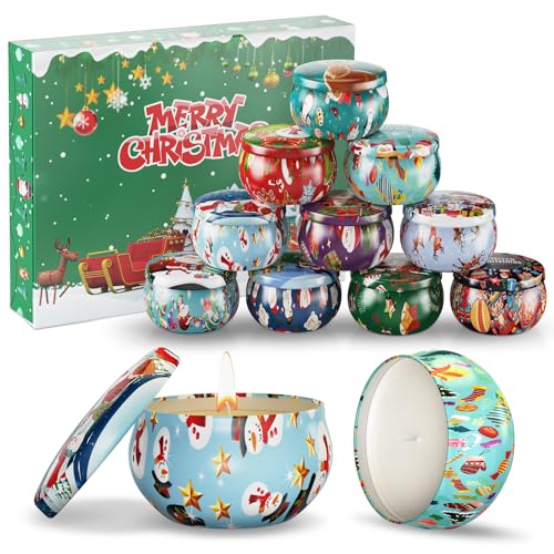 Christmas Candles Gifts Set for Women, 12 Bulk Scented Candles | Home Aromatherapy, Strongly Fragrance, Long Lasting, Portable Travel Tin for Spa Bath Yoga - color: SC05