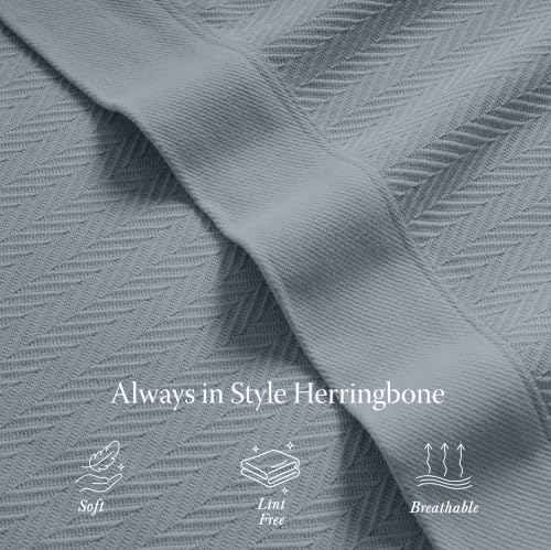 Threadmill Cotton Twin Blanket, Herringbone, Scottish Grey, 68x92 in | 100% Cotton, Herringbone Pattern, 350 GSM, 68x92 in, Breathable, All-Season, OEKO-TEX Certified, Machine Washable - color: Scottish Grey, size: Twin (68" x 92")
