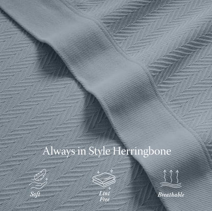 Threadmill Cotton Queen Blanket, Herringbone, Scottish Grey, 90x92 in | 100% Cotton, Herringbone Pattern, 350 GSM, 90x92 in, Breathable, Moisture-Wicking, All-Season, OEKO-TEX Certified - color: Scottish Grey, size: Queen (90" x 92")