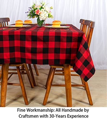 ShinyBeauty Checked Tablecloth Rectangle 54x80-Inch Red and Black Buffalo Plaid Tablecloths Washable Cotton Table Cover Gingham Tablecloth for Dining Rustic Lattice Table Cloth Farmhouse Linen - color: Black & Red, size: 80" x 54" (Rectangular)