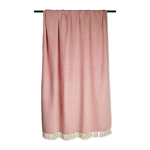 DII Modern Zig Zag Throw Blanket Woven Cotton, Hand-Knotted 2.5" Fringe, 50x60, Blush Pink - color: Blush Pink, size: 50x60"