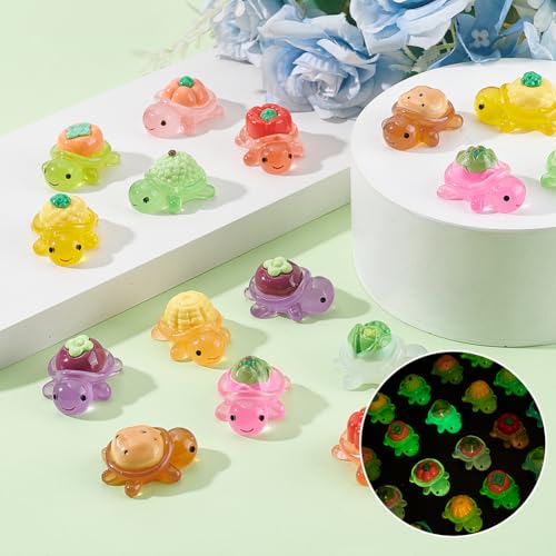 20pcs Mini Resin Luminous Turtle Figurines Fruit and Vegetable Series Turtle Mini Model Miniature Bulk Micro Landscape Accessories Pretending Prop Decorations for Garden Home