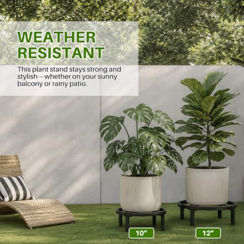 Metal Plant Stand Indoor & Outdoor Flower Pot Holder, Black 10" - 2PCS | Indoor & outdoor usable ; Heavy duty load bearing：Up to 300 Lbs ; Ultra Stable, Not Wobbing - size: 10"-2PCS