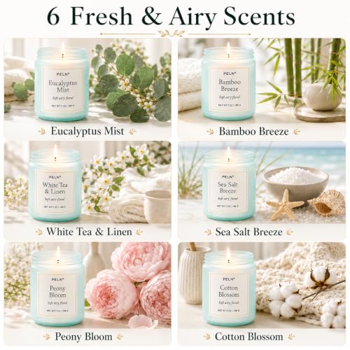 Scented Candles Gift Set, 6-Pack 7 oz Soy Candles, Fresh Botanical Scents | Eucalyptus, White Tea, Sea Salt & Peony. Up to 300 Hours for Home & Relaxation; Candle Gifts for Women, Moms & Housewarmings - color: Fresh Botanical Collection