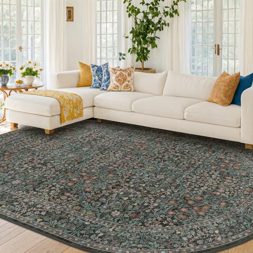 Washable Oval Area Rug 6x9, Dark Green Floral Oval Dining Rug, 6x9 Living Room Rug, Low Pile Non-Slip Floor Carpet for Bedroom, Playroom, Office - Vintage Oriental Stain Resistant Traditional Decor - color: Dark Green / Black, size: 6' x 9' (Oval)