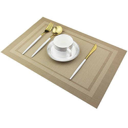 Placemats Easy to Clean Non-Slip Woven Plastic Placemats for Kitchen Table Washable Table Mats Set of 4 (Beige) - color: Beige, size: placemats set of 4