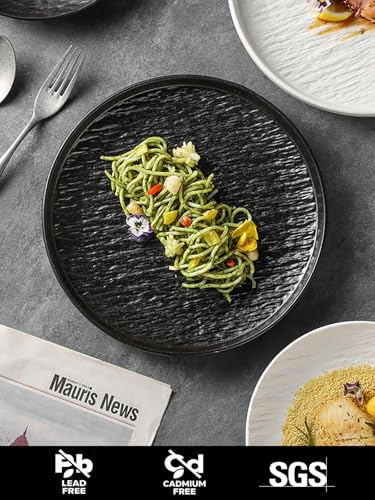 AOSIFIEL Ceramic Dinnerware set for 4, 16 pcs, Dish set for 4, Plates and Bowls Sets Porcelain, Dishware Sets Stoneware Dinner Plates Sets Platos de Cocina Vajilla - color: Black Rock-Textured（16pcs）