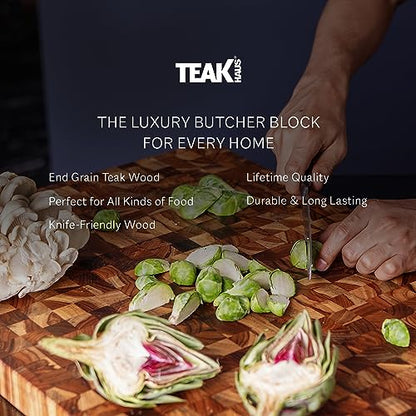 Teakhaus Butcher Block Cutting Board - Large Wooden Cutting Board - Holiday Gift Ideas for Men and Women - Gift-Ready End Grain Wood, Knife Friendly - FSC Certified - color: Without Juice Groove, size: Large (20 inch x 15 inch x 1.5 inch)