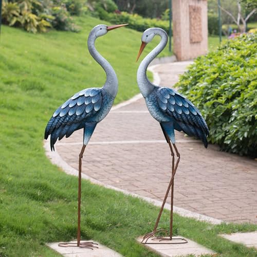 Kircust Blue Metal Heron Statues,Outdoor Garden Crane Sculptures 47-48 Inch | Waterproof and Rust-proof Bird Yard Art, For Pond & Lawn Garden Decor - color: Blue